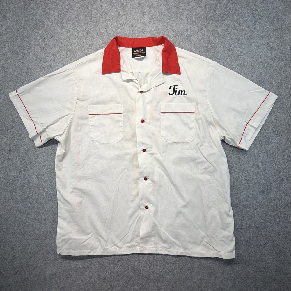 Hilton Retro Bowling Bowling Shirt Men's Size XL White Red Paradox